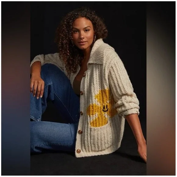 Anthropologie Beige and Yellow Knit Cardigan - Picture 2 of 10